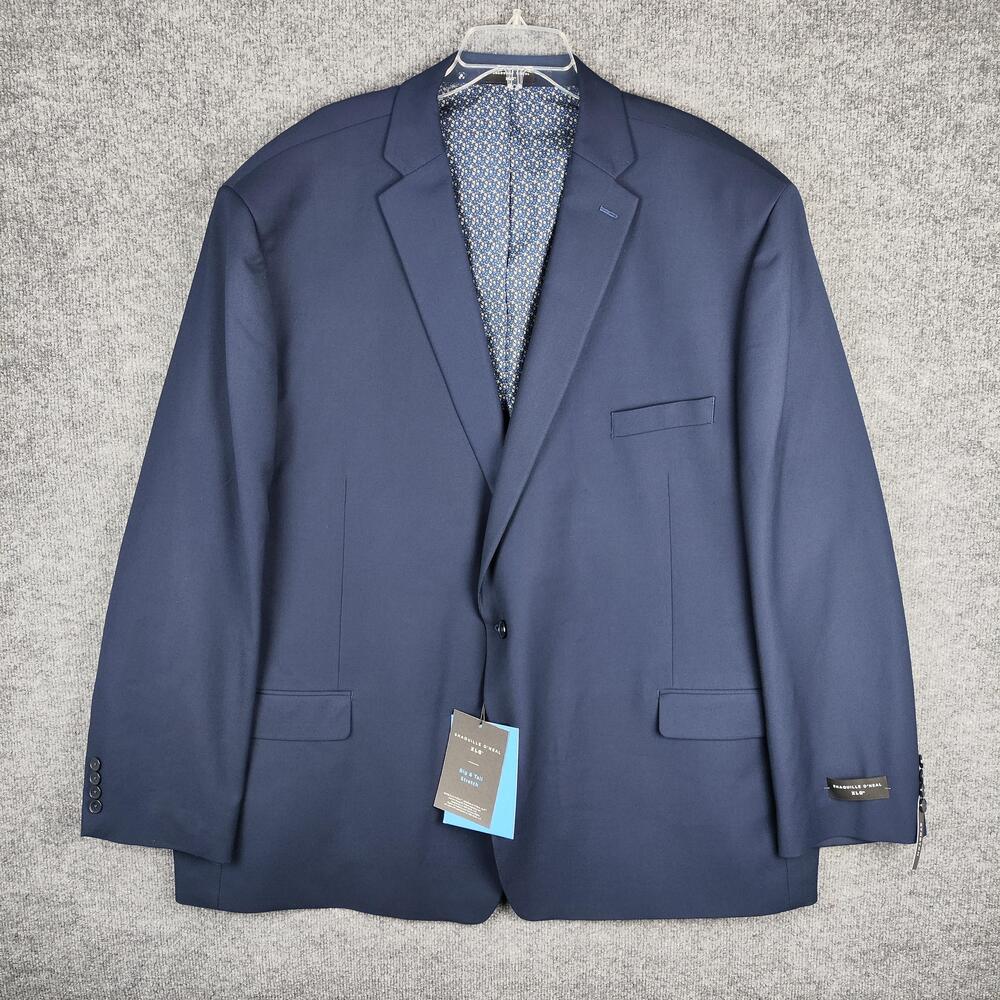 Shaquille O'Neal XLG Suit Jacket Mens 58 Long Navy Stretch 2 Button Big Tall